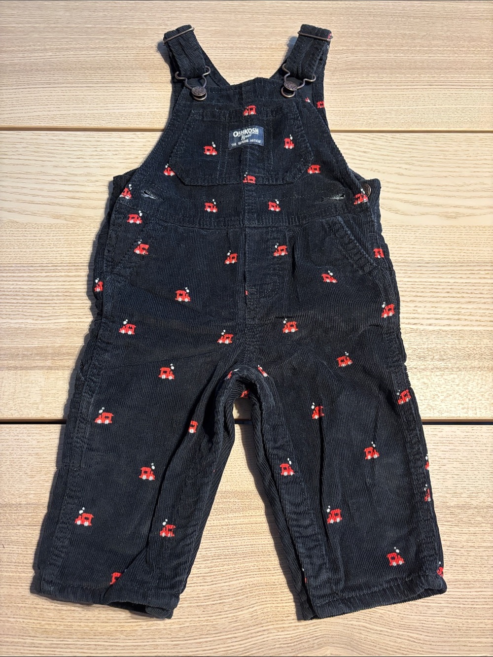 OshKosh B'gosh Black Corduroy Overalls with Red Truck Embroidery - Kids